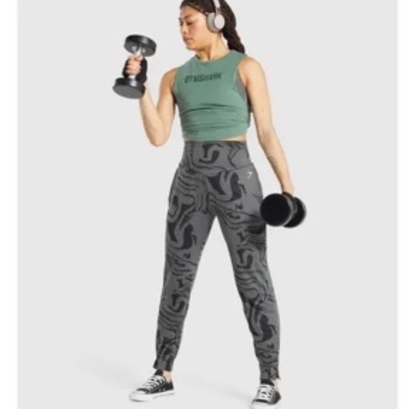 Gymshark GS Power Bottoms Black Gray Swirl High Waisted Pants Women's Medium M - Picture 2 of 12